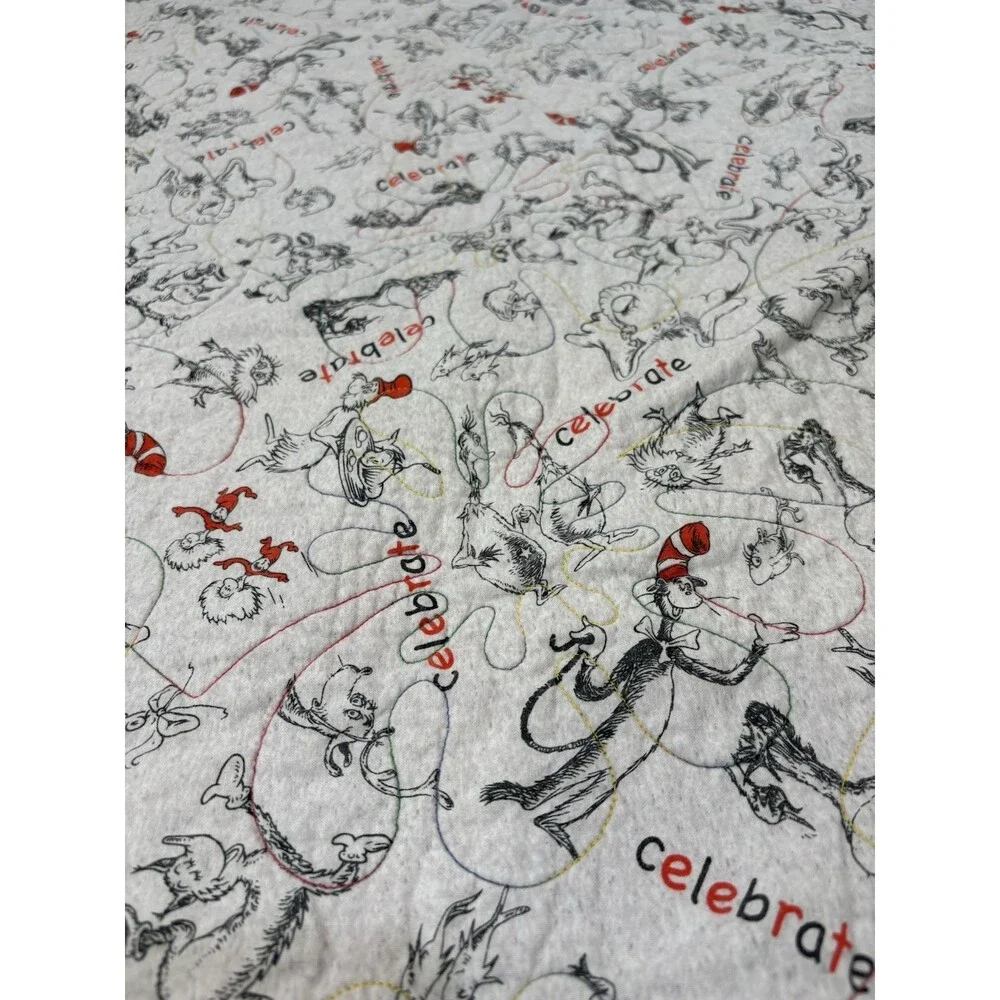 Handmade Dr. Suess Themed Quilt Colorful 55”L x 44”W